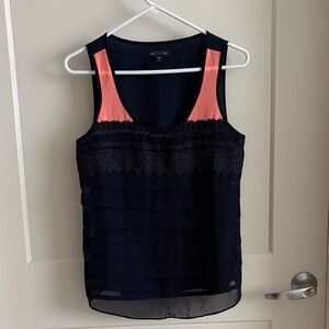 GAP Black Tank with Coral Shoulder Panels and Lace Accents